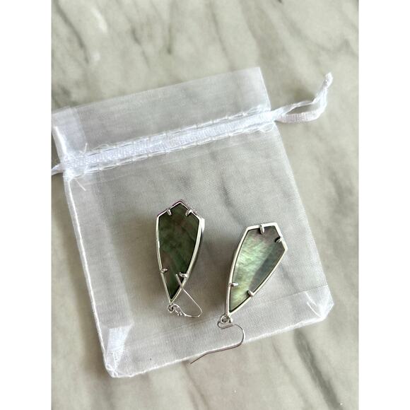 Kendra Scott Carla Silver & Grey Green Watercolor Stone Drop Earrings - Picture 2 of 5
